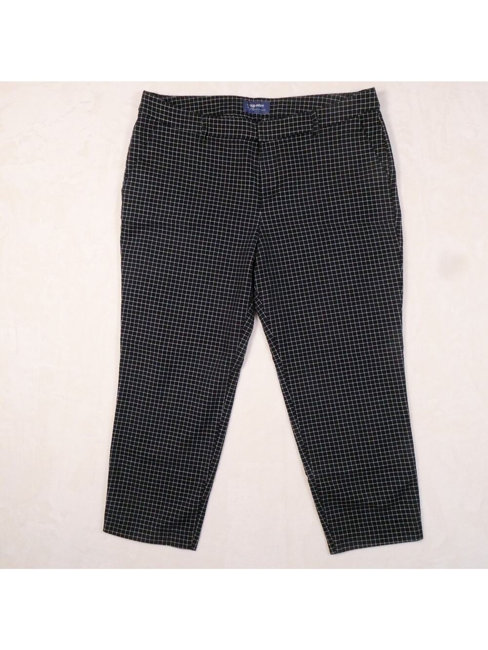 Old Navy Windowpane Plaid Harper Pants Size 14 Black White Office Mod Cropped